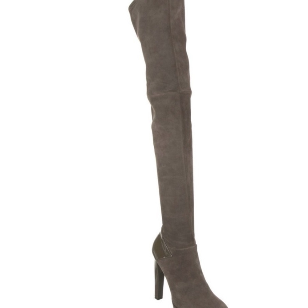 GUCCI Grey Karen Suede & Patent Leather Heel OTK Platform Boot - Picture 7 of 8